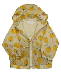 Smetanová šusťáková jarní bunda se žlutými paprikami a kapucí Zara