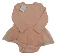 Nové - Svetloružové rebrované body s tylovou sukní Primark