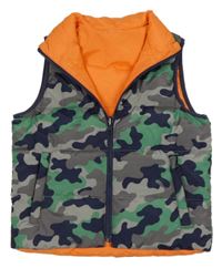 Tmavomodro-sivo-zelená army šušťáková zateplená obojstranná vesta