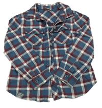 Petrolejovo-vínovo-biela kockovaná košeľa