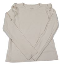 Béžové rebrované tričko s volánikmi H&M