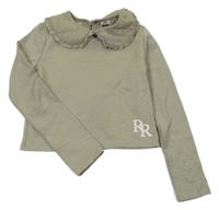 Světlekhaki rebrované crop tričko s golierom River Island