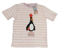 Svetloružová -biele pruhované tričko s tučňákem Aardman