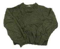 Olivový chlpatý crop sveter