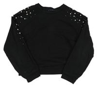 Čierna crop mikina s korálkami Kiabi