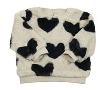 Smetanovo-čierna srdiečkovaná chlpatá mikina Nutmeg