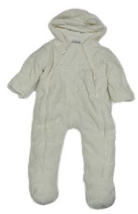 Bílá chlupatá zateplená kombinéza s medvídkem a kapucí Topolino