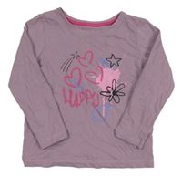 Lila triko se srdíčky a nápisem Primark