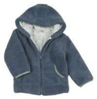 Modrošedá chlupatá zateplená bunda s kapucí Ergee 