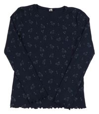 Tmavomodré žebrované triko s koníky Yigga