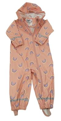 Světlerůžová nepromokavá kombinéza s duhami a kapucí Lupilu