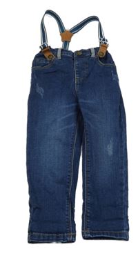 Tmavomodré rifle s odepínacími kšandami Primark