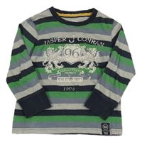 Šedo-zeleno-tmavomodré pruhované triko s potiskem Jasper Conran 