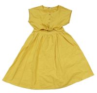 Hořčicové plátěné šaty s průstřihem LC Waikiki