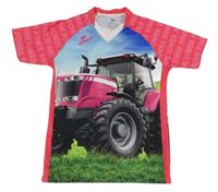 Ružovo-modré tričko s traktorom