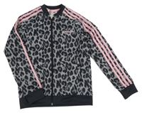 Tmavošedá vzorovaná sportovní funkční propínací mikina s pruhy Adidas 