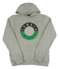 Sivá melírovaná mikina s potlačou a kapucňou Tumble´n dry