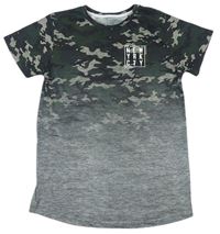 Šedo-army melírované tričko s nápismi PRIMARK