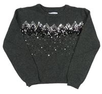 Tmavosivý melírovaný crop sveter s flitrami PRIMARK