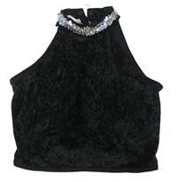 Čierny zamatový crop top s flitrami
