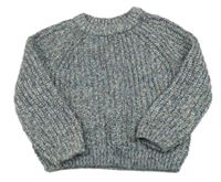 Modrošedo-farebný melírovaný rebrovaný sveter ZARA