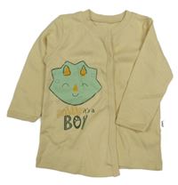 Světlebéžové propínací mikinotriko s dinosaurom