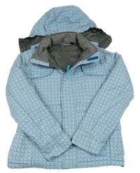 Bílo-petrolejovo-modrá vzorovaná šusťáková zimní bunda s odepínací kapucí PROTEST