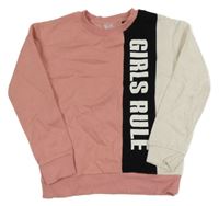 Ružovo-čierno-bílo/světlebéžová tepláková mikina s nápisom C&A