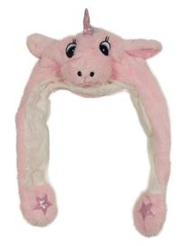 Růžová chlupatá zateplená čepice - jednorožec