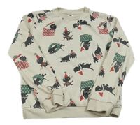 Svetlobéžová mikina s pejsky a kočičkami s vánočním motívom HEMA