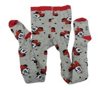 Sivo-červené melírované pančuchy s Minnie Disney