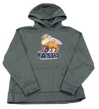 Tmavošedá thermo mikina s potiskem a kapsou a kapucí