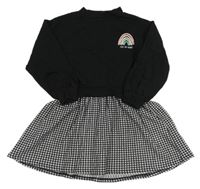 Černo-bílé teplákovo/kostkované šaty s duhou GIRLS