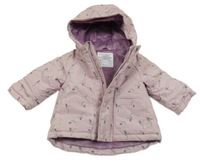 Lila šusťáková zimní bunda s kytičkami a kapucí PRIMARK