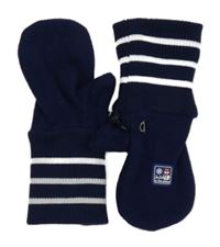 Tmavomodré fleecovo/pletené palcové rukavice s nášivkou a pruhy Jojo Maman Bébé