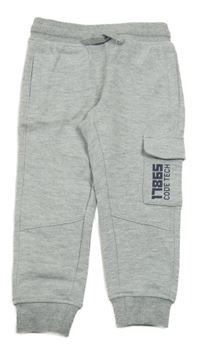 Šedé melírované cargo tepláky s číslem a nápisem POCOPIANO