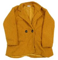 Hořčicový huňatý podšitý kabát Mini Moi