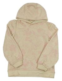 Smotanová mikina s ružovymi kvety a kapucňou Firetrap