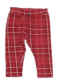 Tmavorůžovo-červeno-bielo-tmavomodré kockované tregínové nohavice C&A