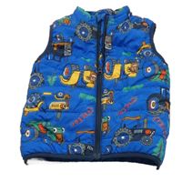 Cobaltovoě modrá prešívaná šušťáková zateplená vesta s traktormi name it.