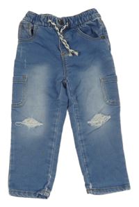 Světlemodré cargo teplákové rifle s prošoupanými koleny Smile