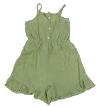 Olivový mačkaný letní overal s volánky SHEIN