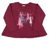 Vínová mikina s nápisy z flitrů a stromčekmi  Topolino