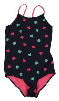 Tmavomodré jednodielne plavky so srdiečkami H&M