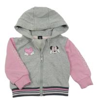 Šedo/melírovano-ružová prepínaci mikina s Minnie a kapucňou PRIMARK