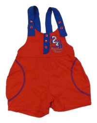 Červeno-zafírové na traké kraťasy s číslom a nápismi PLAYSKOOL