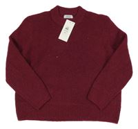 Nové - vínový melírovaný vlněný oversize svetr PRIMARK