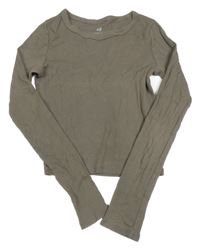 Šedohnědé rebrované crop tričko H&M
