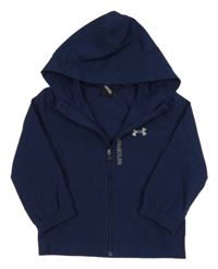 Tmavomodrá šusťáková funkční bunda s logem a kapucí UNDER ARMOUR