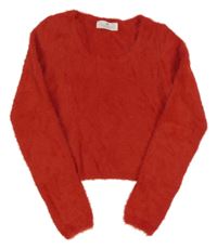 Červený chlpatý crop sveter H&M